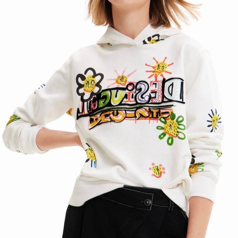 Desigual Arty Flocked Sweatshirt Hoodie Size XL